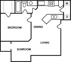 1 bed 1 bath Floor Plan 1